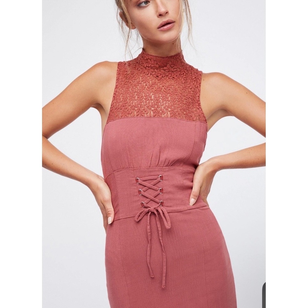 Intimately Free People Lace High Neck Corset Mini Dress Rust Medium Cottagecore